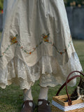Lace Hem Embroidered Corduroy Skirt