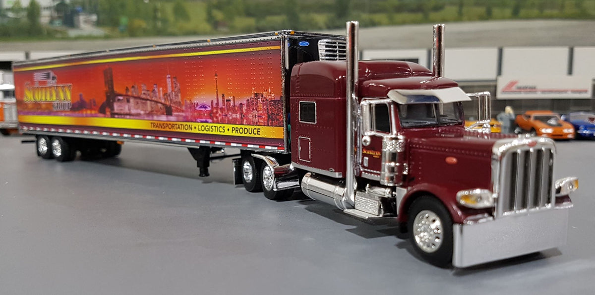 1/64 DCP PETERBILT BURGUNDY 389 SCOTLYNN GROUP WITH REFRIGERATED TRAIL ...