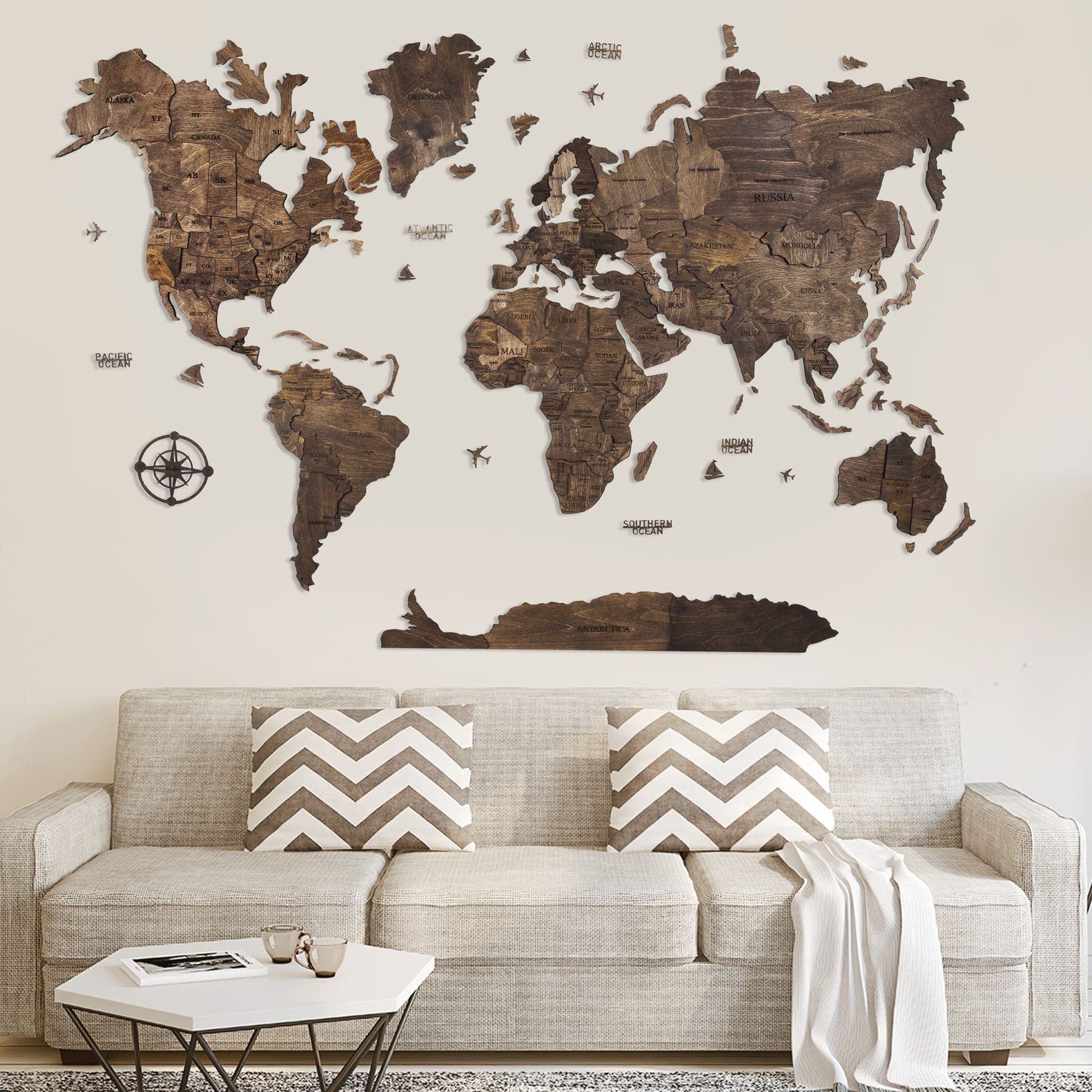 Wooden World Map - Black Color