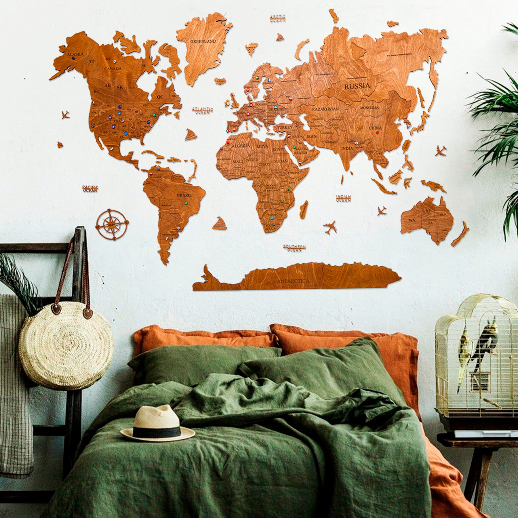 2D Wooden World Map - Brown Color L Blank Map
