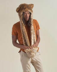 Man wearing African Golden Cat Luxe Faux Fur Collection Edition Hood