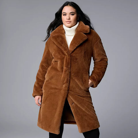 Simply Vera by Vera Wang Women's Brown Faux Fur Coat sold at Kohl's