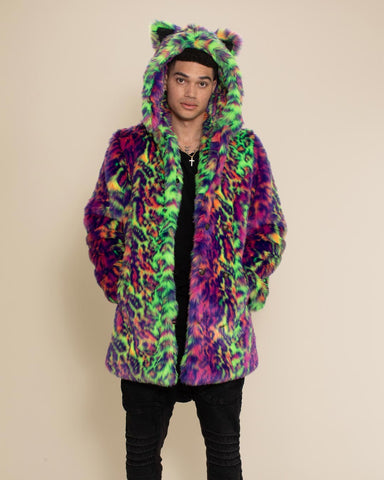 SpiritHoods- Neon Disco cat hood faux fur coat with ears - men's