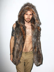 Man wearing Nighthawk Hooded Faux Fur Vest