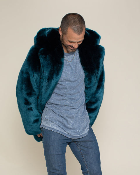 Royal Wolf Teal Faux Fur Women's Coat with Hood