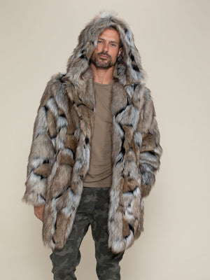 Wolverine Grey Faux Fur Men's Coat with Hood | SpiritHoods