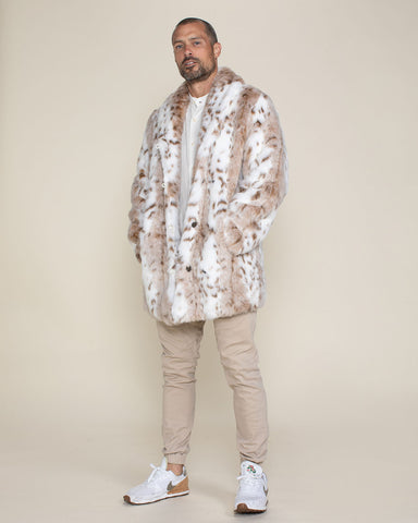 SpiritHoods- siberian snow leopard collared faux fur coat - men's