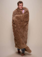 Man wrapped in Alpaca Faux Fur Throw