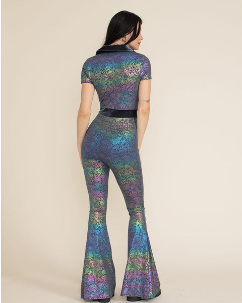 Holographic Rainbow Snakeskin Foil Full Bodysuit