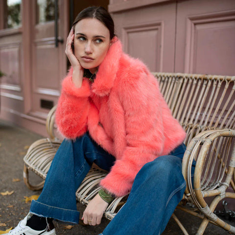Miranda Dunn Neon Pink Custom Made Faux Fur Jacket