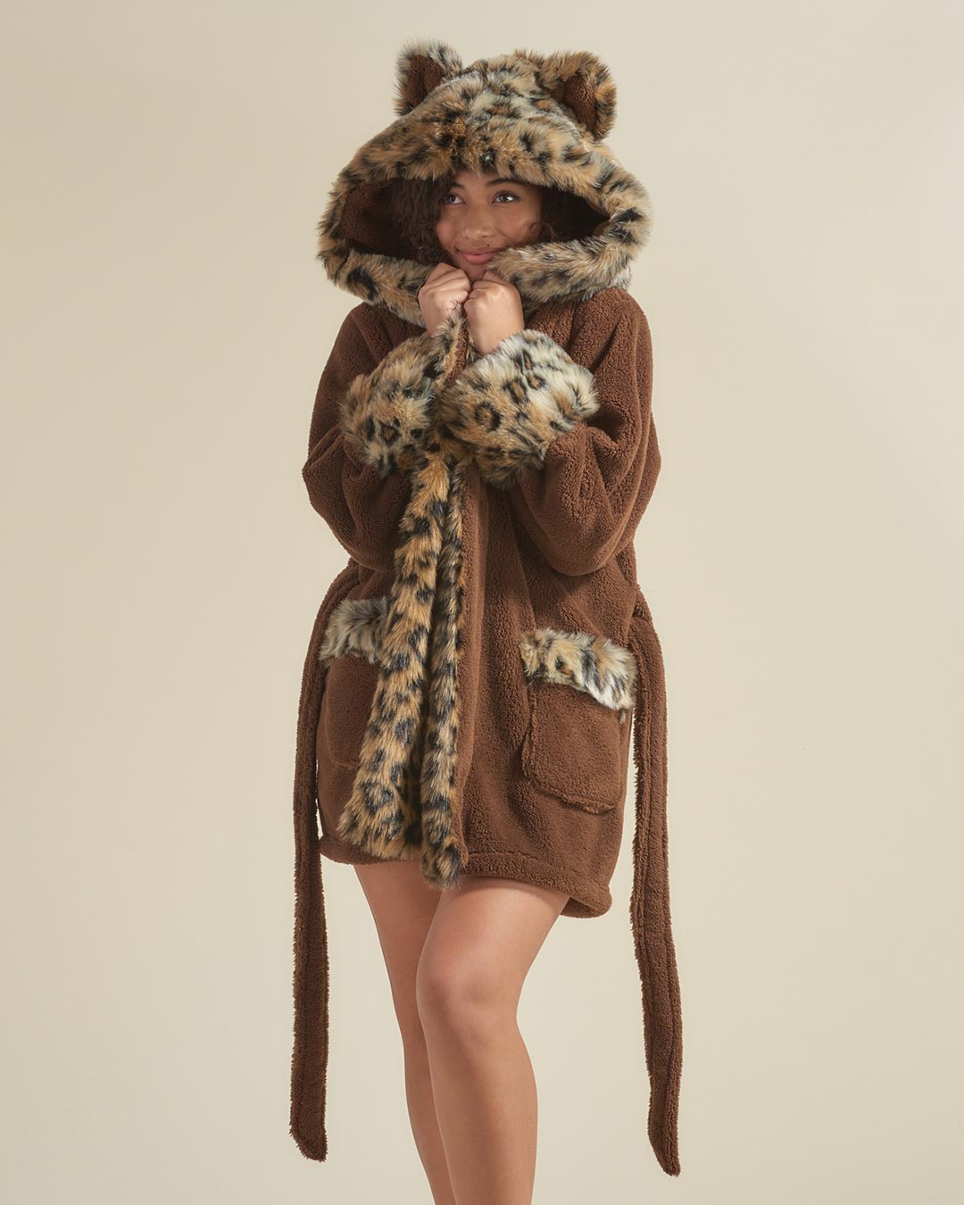 Leopard Women's Short Faux Fur Robe | SpiritHoods