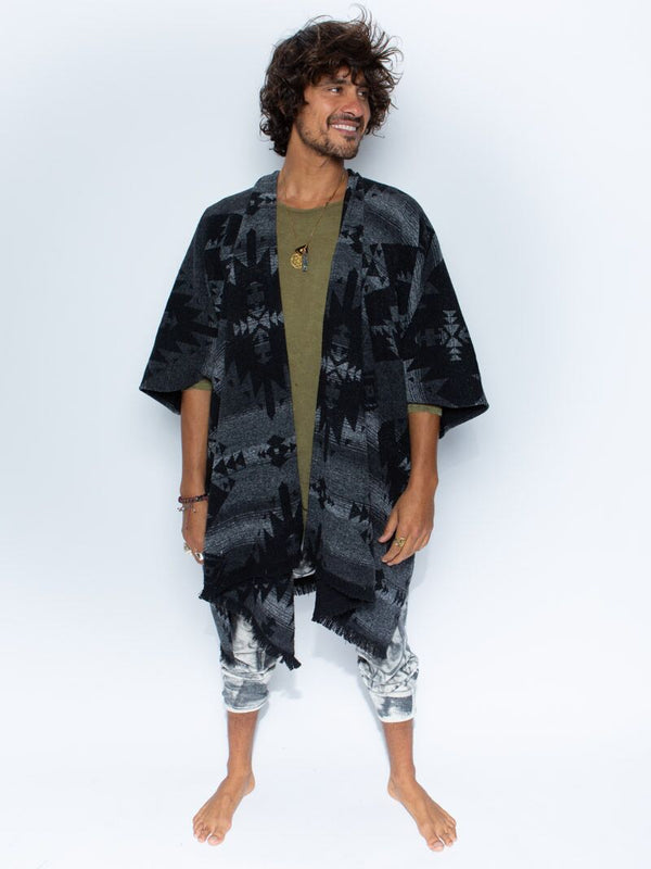 SpiritHoods® Mens Poncho Wrap Open Front Night Fox