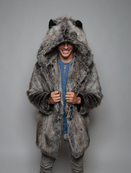 Grey Fox Faux Fur Hooded Coat