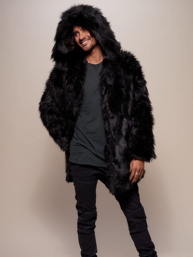 hooded fur coat black