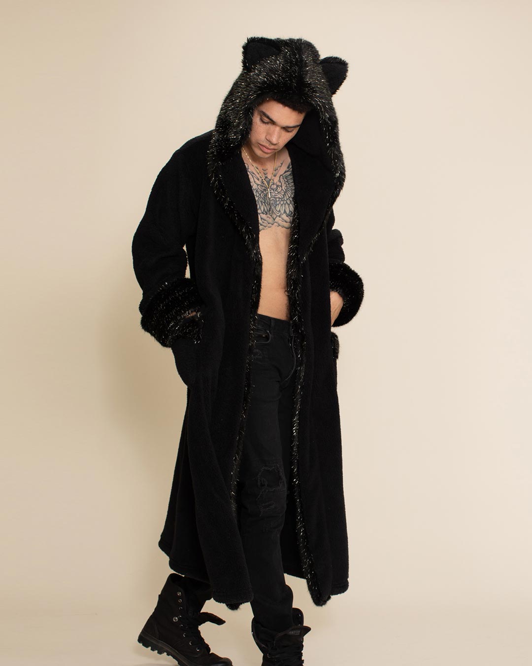 Wolverine Grey Faux Fur Men's Robe | House Coat | SpiritHoods S / Grey/Brown/Black