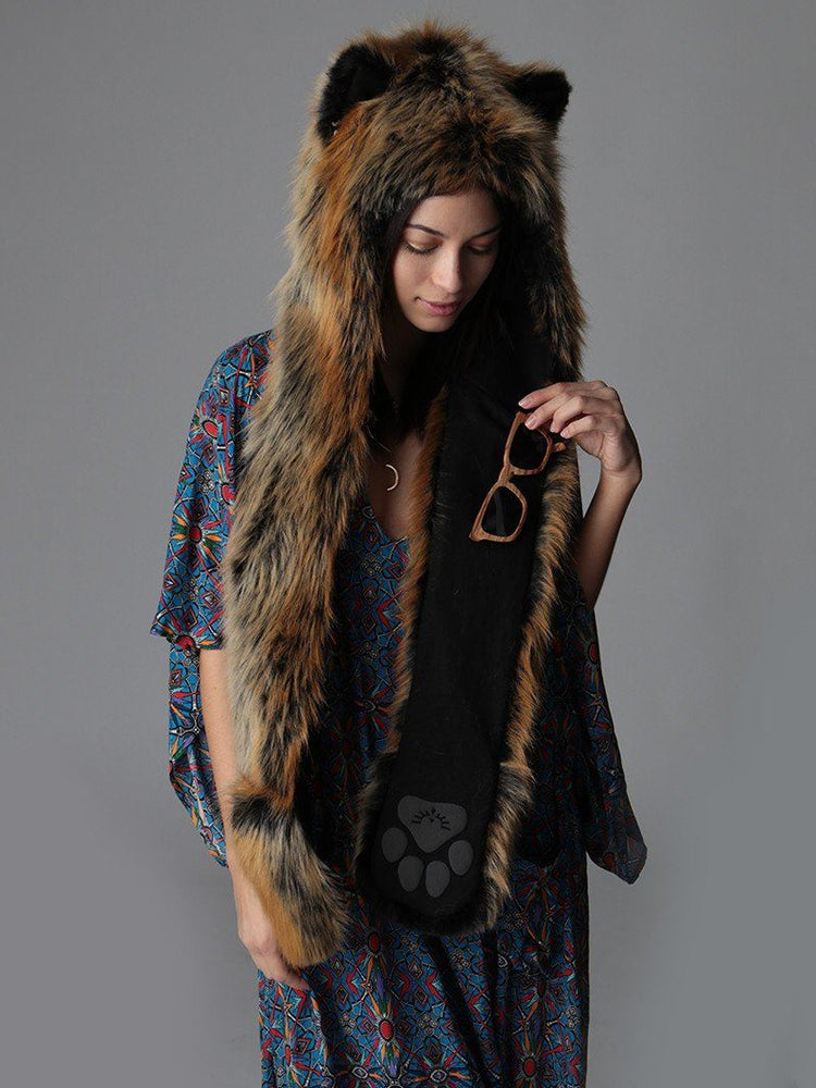 SpiritHoods® Red Wolf Spirit Hood Faux Fur Hat Scarf With Ears & Paws ...