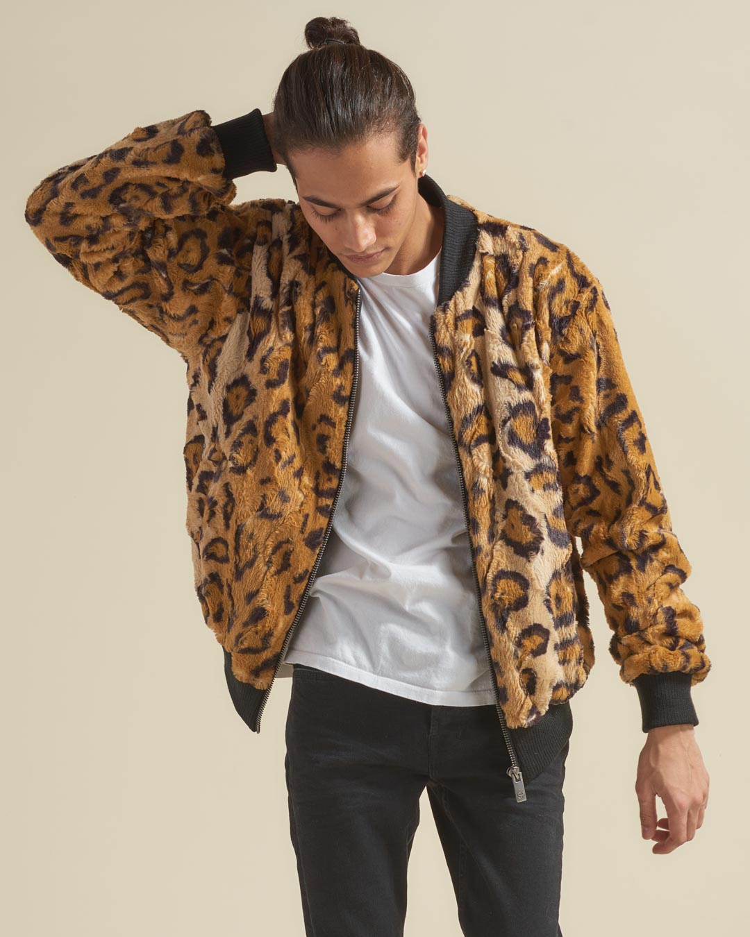 Cheetah Faux Fur Men's Bomber Jacket | - SpiritHoods