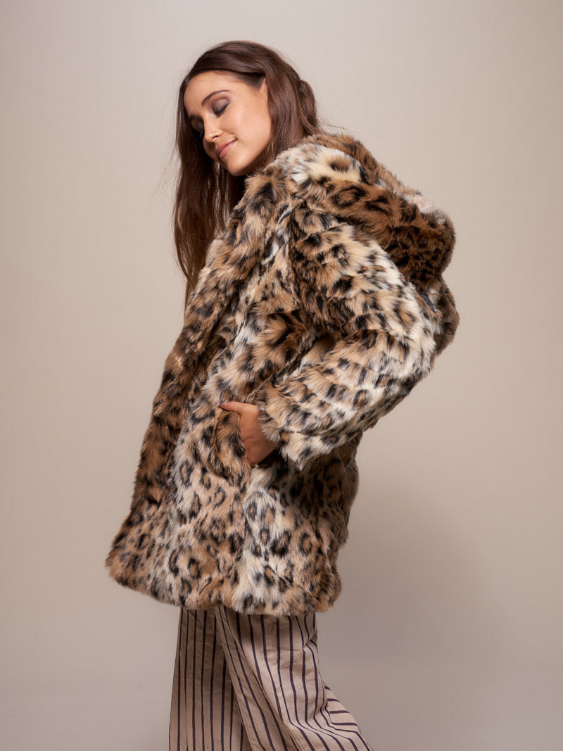 SpiritHoods® Luxe Faux Fur Womens Coat With Hood & Ears Classic Leopard