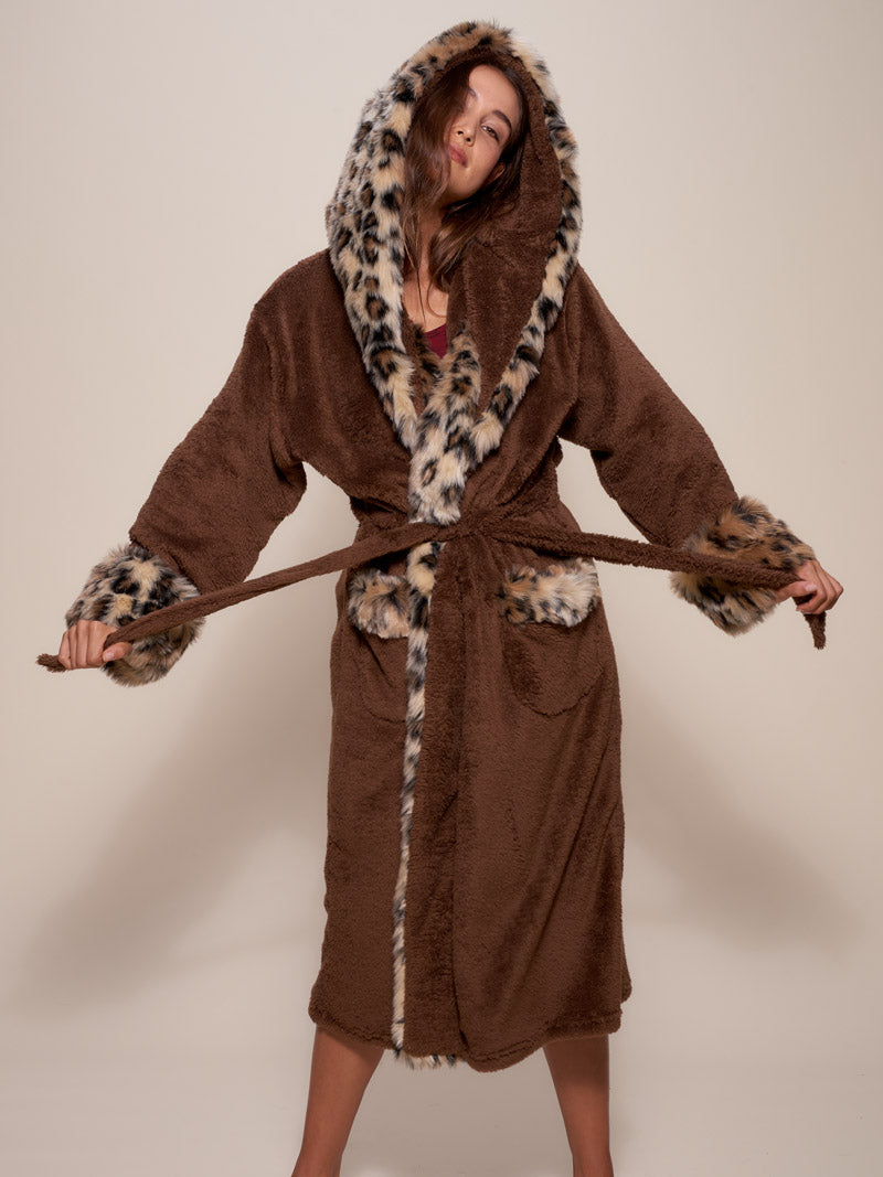 Leopard House Robe with Hood on Female