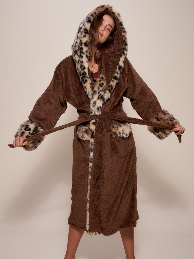 SpiritHoods® Faux Fur Womens Robe With Hood Plush Glamour Leopard