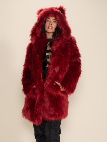 Red Velvet Wolf Classic Faux Fur Coat | Women's - SpiritHoods