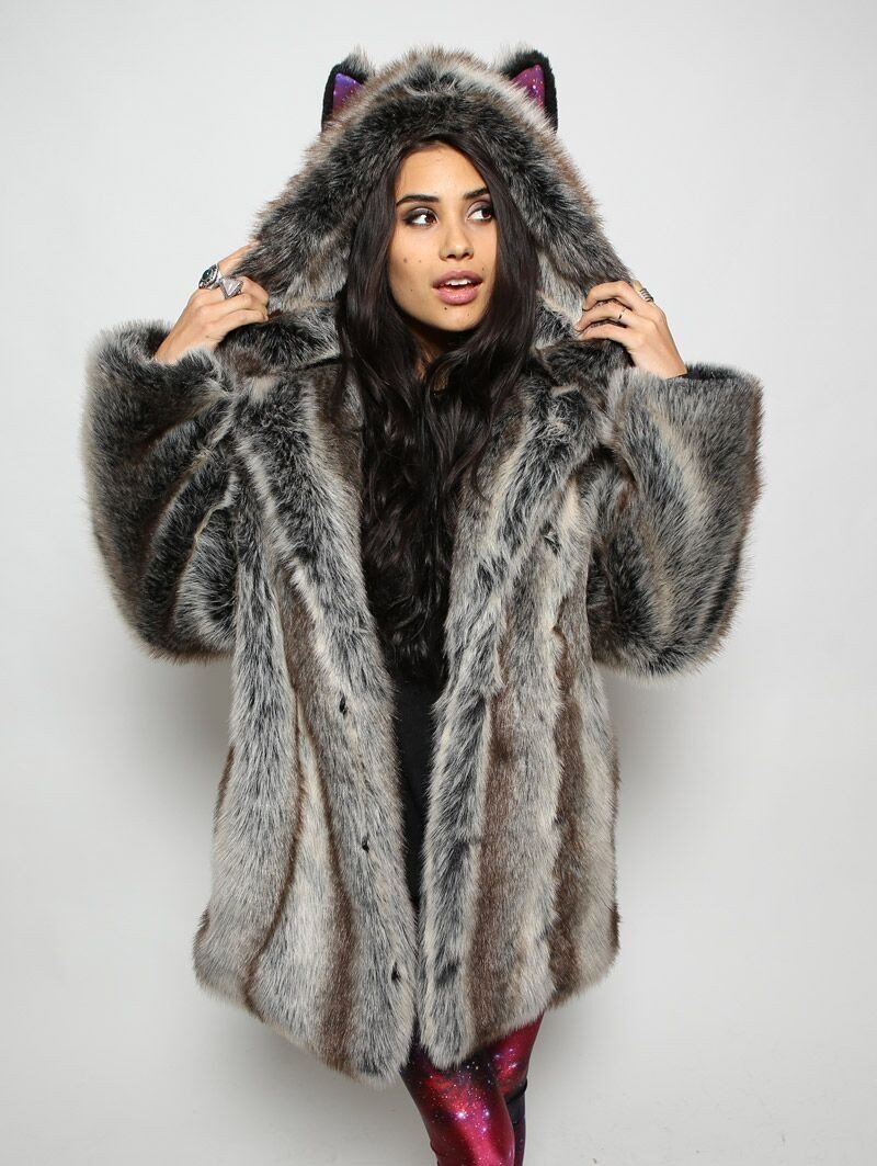 BlackMilk Galaxy Grey Wolf Faux Fur Coat | SpiritHoods