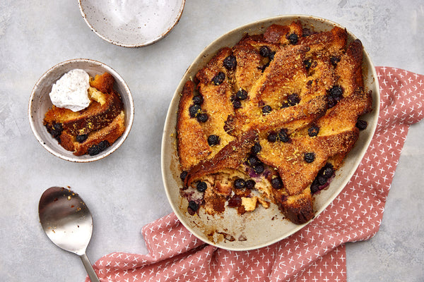 Volare Bread & Butter Pudding with Blueberries