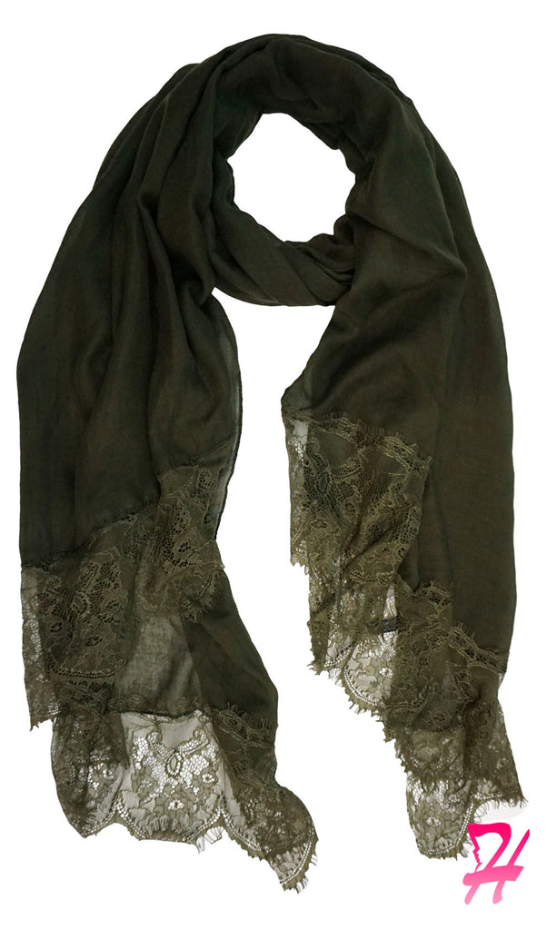 Delicate Lace Edge Hijab Scarf Olive Hijabs For Sale At Hijabican Hijab Store Free Usa