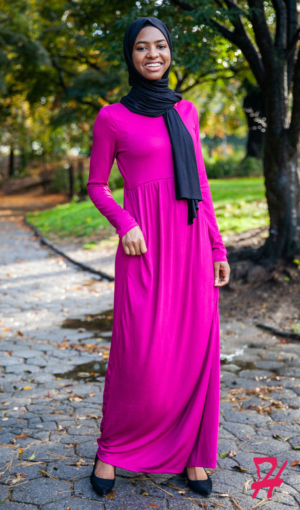 long sleeve magenta dress