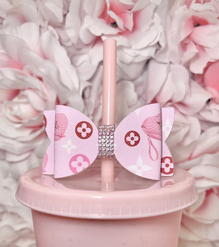 Ghost Face Pink & White Bow straw topper