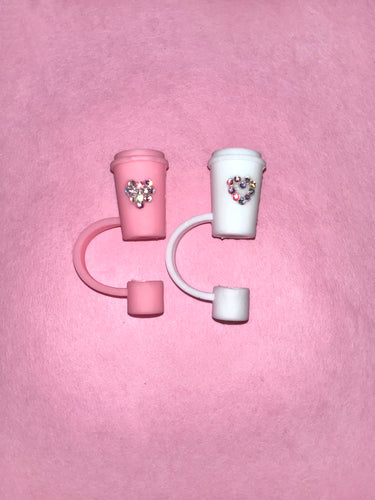 Silicone, Pink Heart straw cover/cap