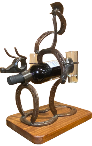 Horseshoe Sculpture Bottle Holder Steer and Rider