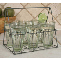 Photo of Rectangular Wire Caddy with Six Glasses - Galvanized