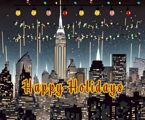 NYC skyline with Happy Holidays