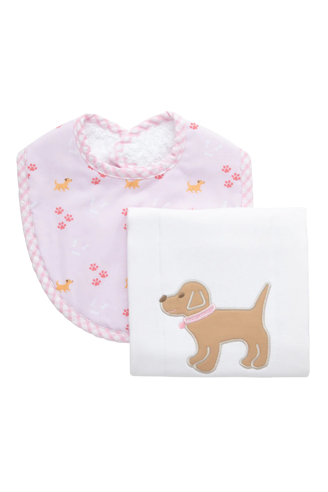 Pink Lab Puppy Box Set: Burp Pad & Bib (Personalization Included)