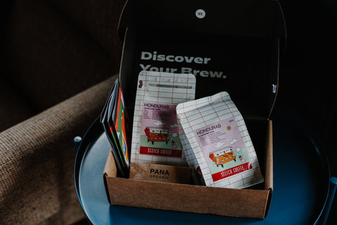 Thieves Coffee subscription box containing Stitch Coffee