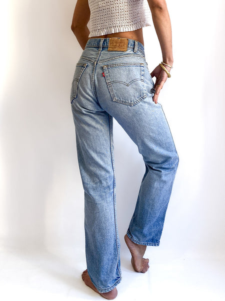 80s/early 90s vintage 505 Levi's denim jeans. Light wash, slightly