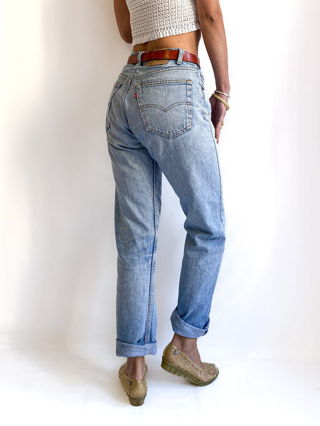 80s/early 90s vintage 505 Levi's denim jeans. Light wash, slightly