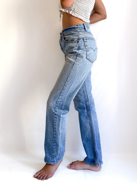 80s/early 90s vintage 505 Levi's denim jeans. Light wash, slightly