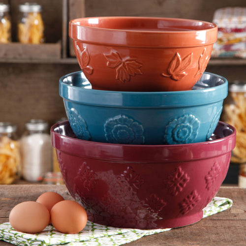 Pioneer Woman Stoneware 10 Mixing Bowl w/Spout ~ Mazie ~ Red w/ Retro  Design