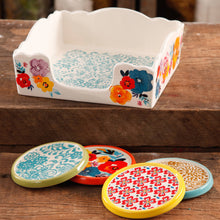 Load image into Gallery viewer, Flea Market Stoneware Coasters &amp; Napkin Box Set
