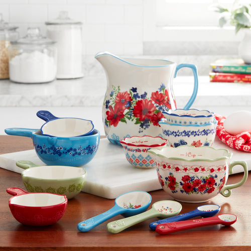 The Pioneer Woman Willow 4-Piece Measuring Scoop Set Floral Ceramic