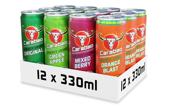 4 Flavours 12 Cans of Carabao Energy Drink