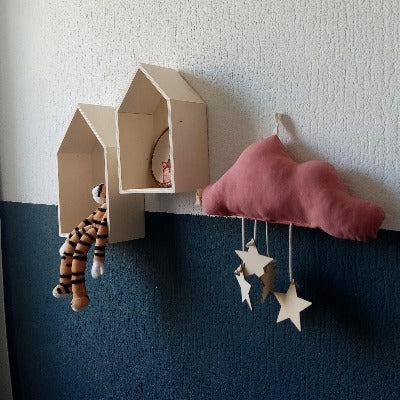 Psychologisch Sandy Slip schoenen Wolk muziekdoosje met houten sterren - babykamer decoratie - Oud roze –  Pompelmoes Kids