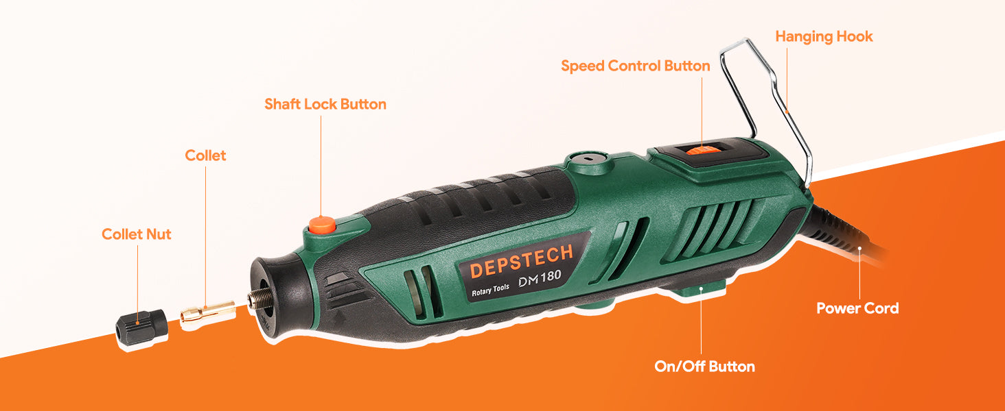 DEPSTECH 180W Corded Rotary Tool, DIY Wood Carving Tool Kit