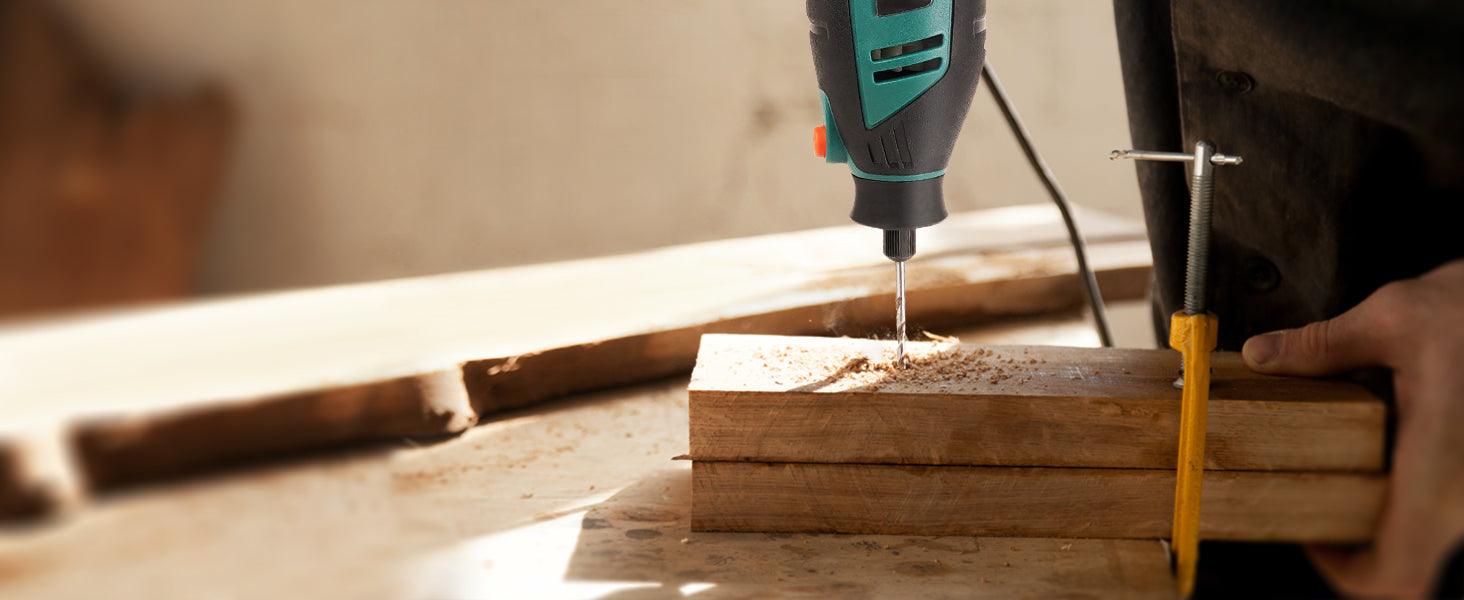 Using DEPSTECH rotary tool accessories to drill holes in wood, soft metals, or plastics.