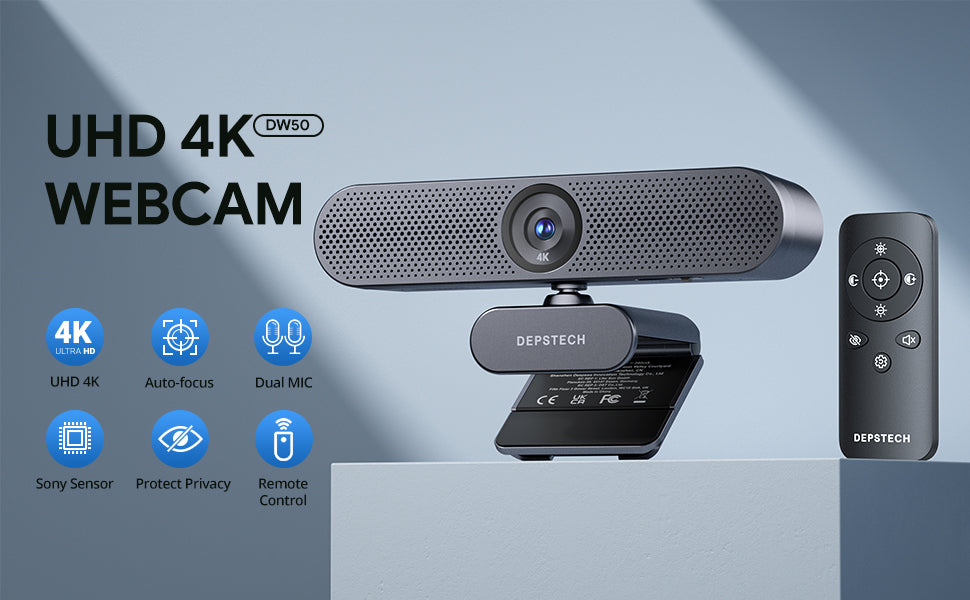 DEPSTECH 4K webcam with dual mics and noise and canceling