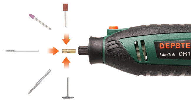 Le kit d'outils rotatifs DEPSTECH est livré avec 2 pinces de taille variable compatibles avec la plupart des marques d'accessoires d'outils rotatifs avec des tiges de 3/32" à 1/8".