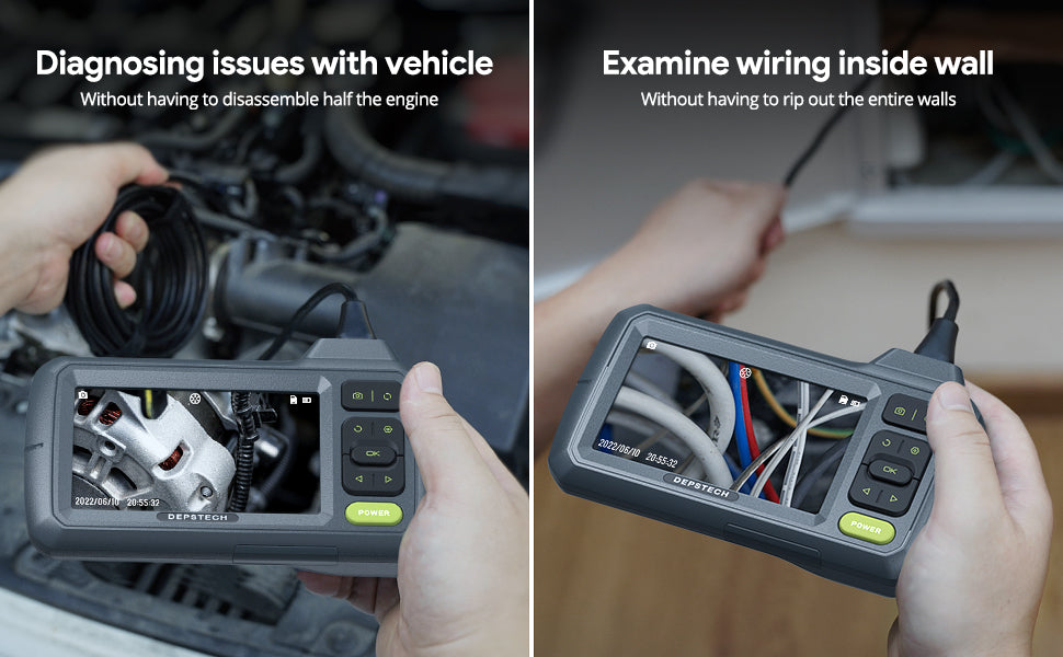 The triple-lens inspection camera DS380 is a great tool for troubleshooting issues around the house or with cars, making self-diagnostic easy. It is practical for DIY enthusiasts and a perfect choice for machinists and machine technicians.