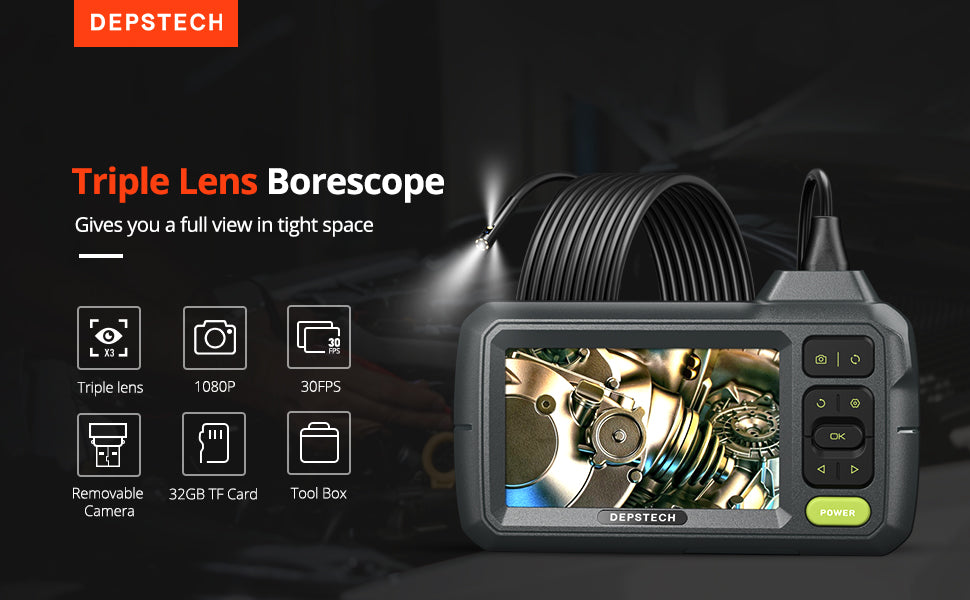 Triple Lens 1080p Borescope Inspection Camera with 5 IPS Screen, 10 L –  DEPSTECH